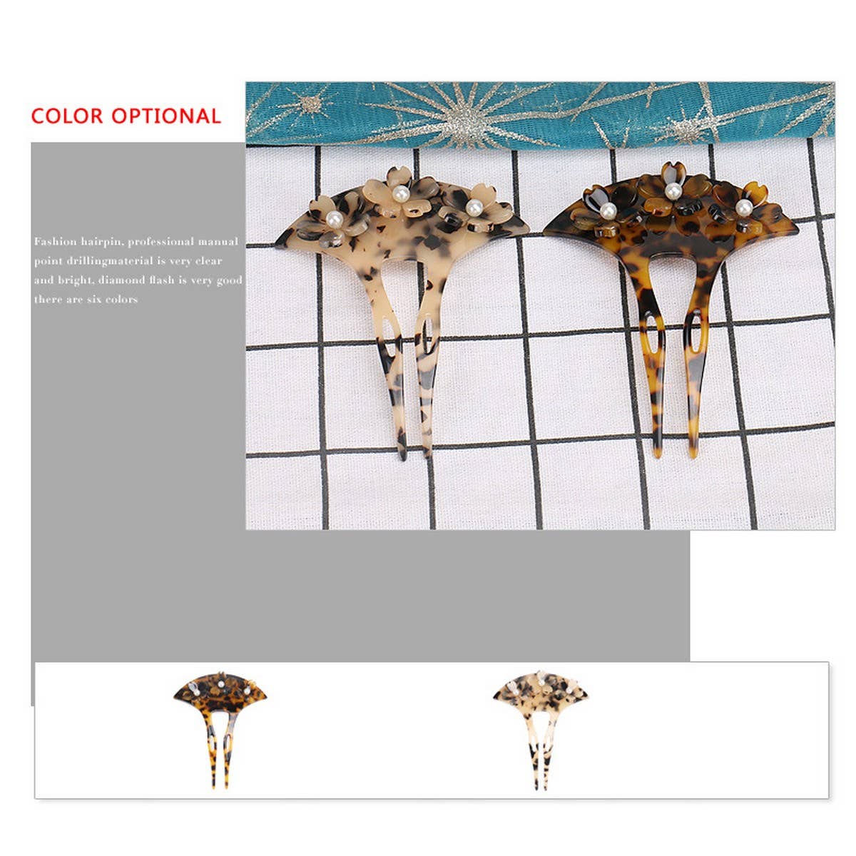 ACETATE HAIRPIN LEOPARD PRINT SMALL FLORAL HAIRPIN_CWAHA4232