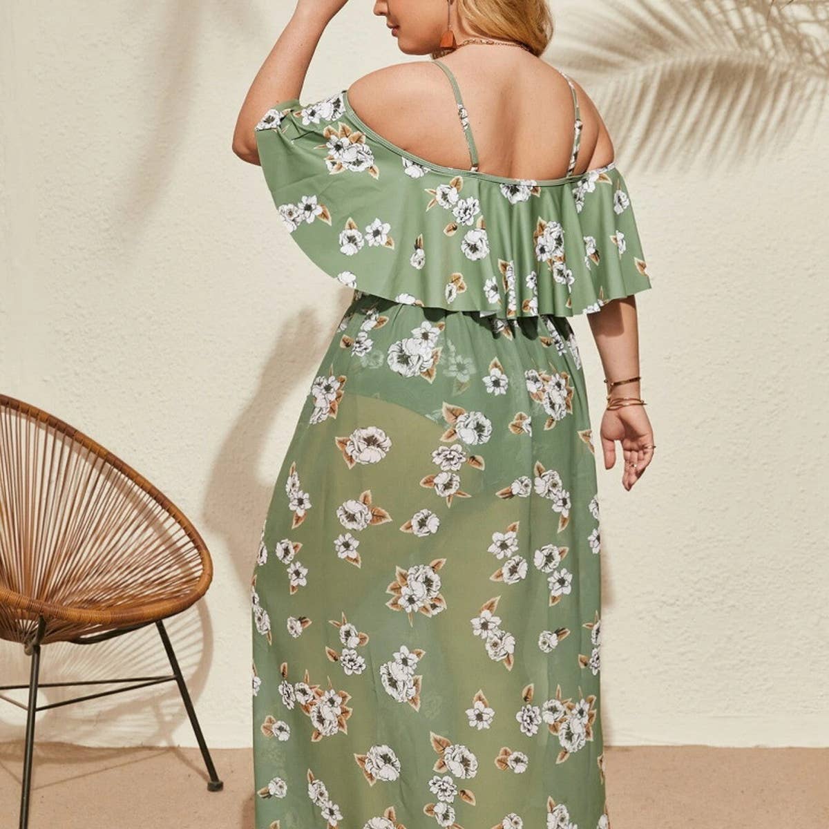 PLUS SIZE RUFFLED THREE PIECE BIKINI SWIMSUIT_CWMW0226