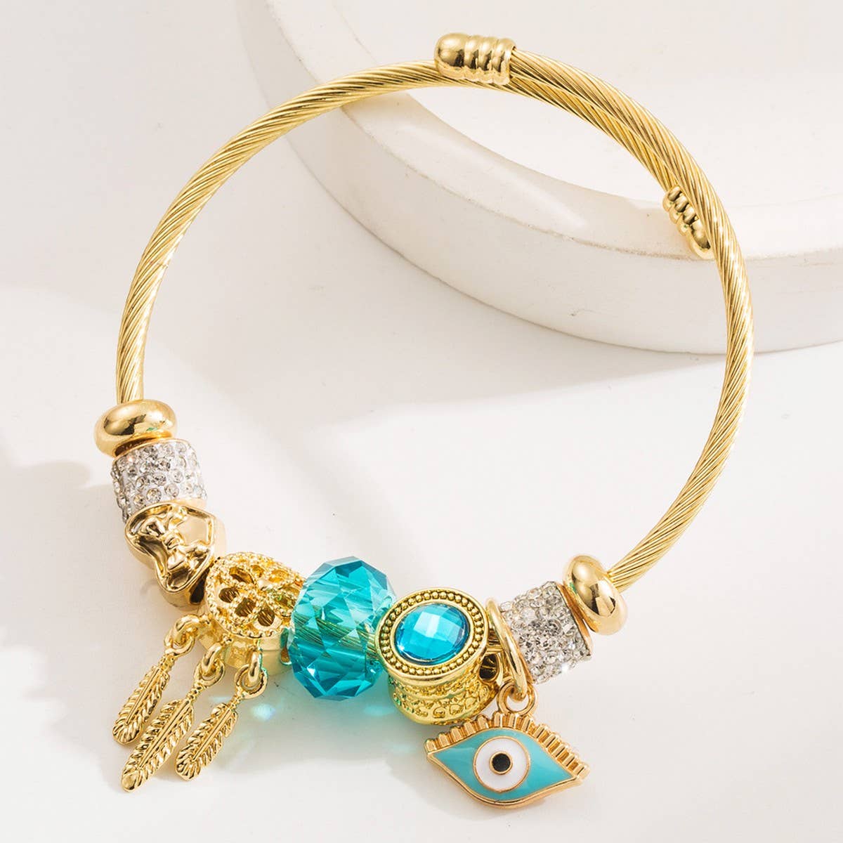 GOLD EVIL EYE CHARM STAINLESS STEEL BRACELET_CWMM8504