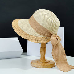 LARGE BRIM OUTDOOR FASHION BOW STRAW HAT_CWAH3408