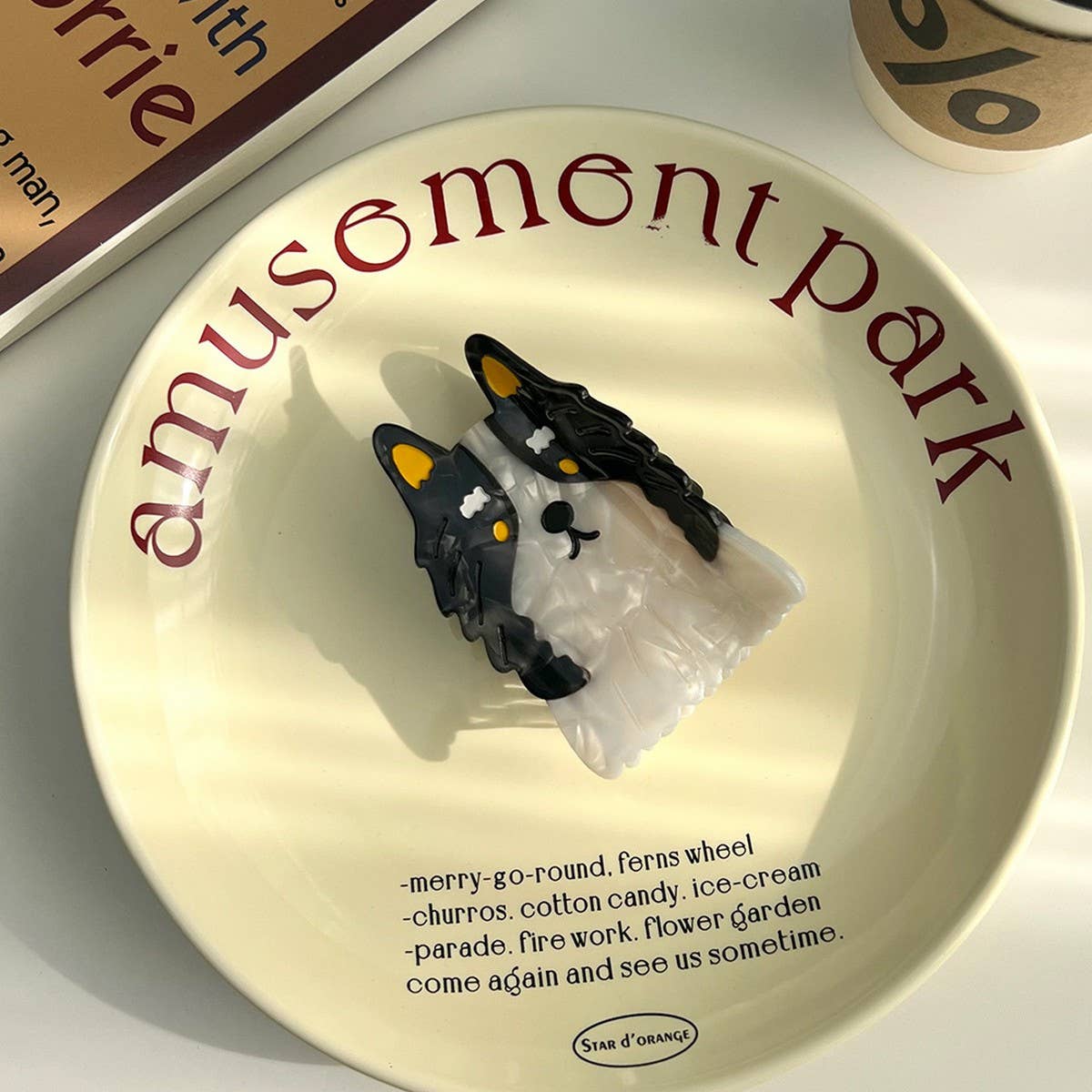 CUTE DOG ACETATE HAIR CLAW CARTOON COLLIE CLIP_CWAHA5751