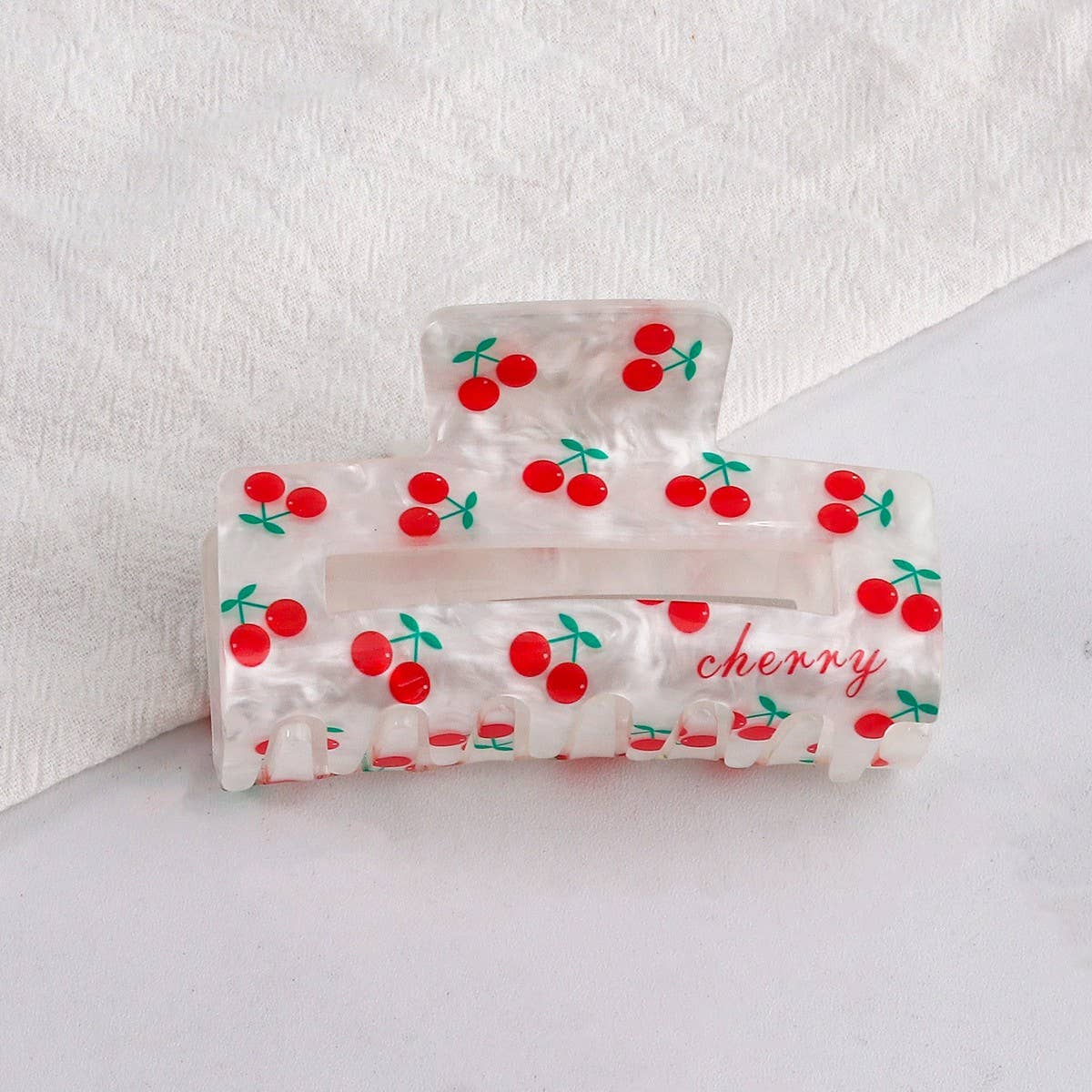 Cwaha1610_Cherry Heart Strawberry Rectangle Hair Claw Clip