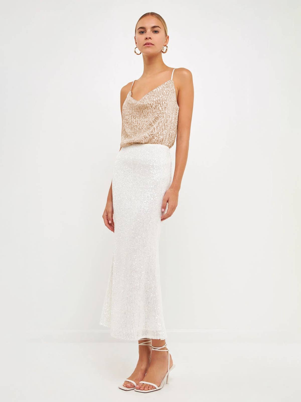 V-Neck Casual Sequined Bead Strappy Vest