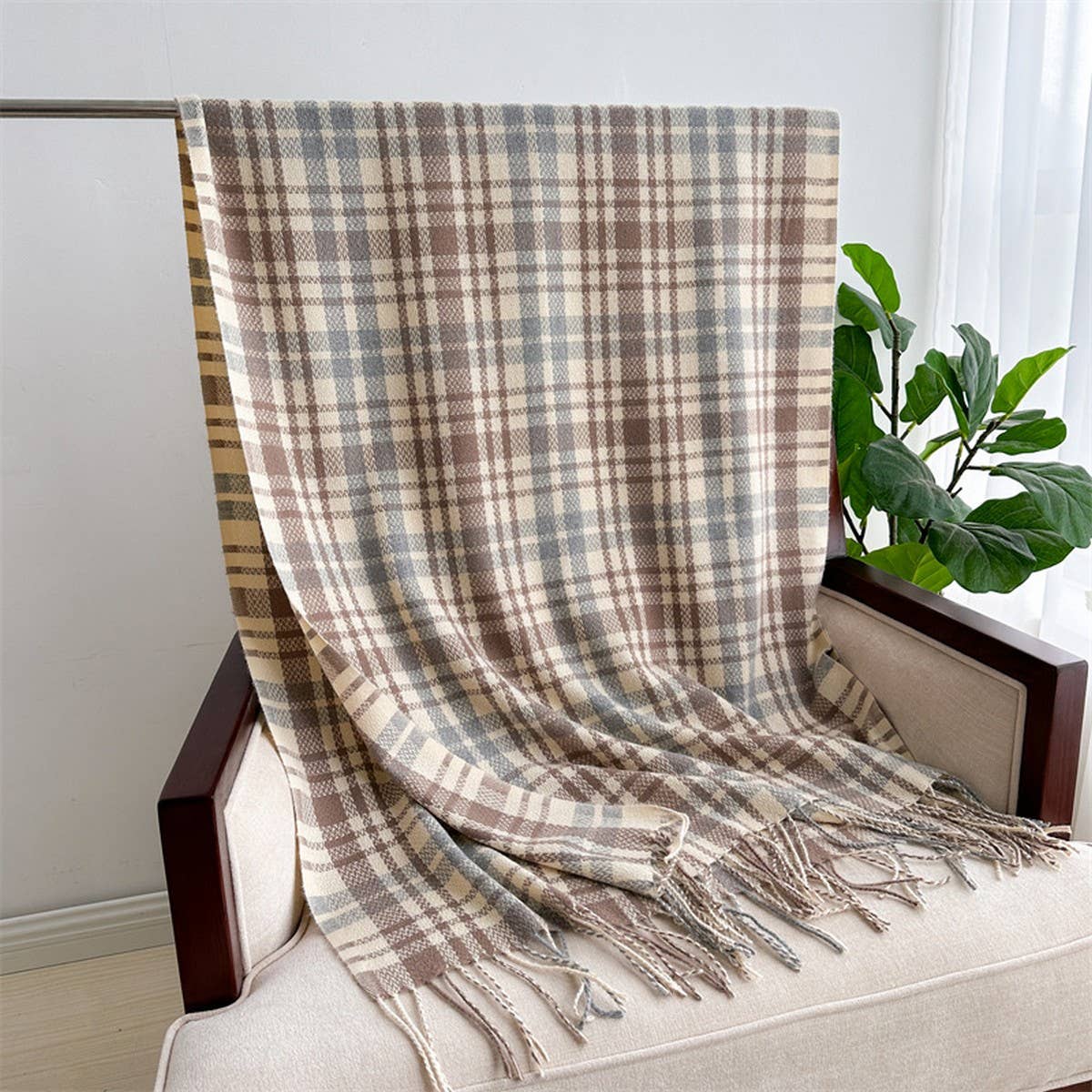 PLAID CASHMERE LIKE SCARF WITH FRINGE FOR WINTER_CWASC1443