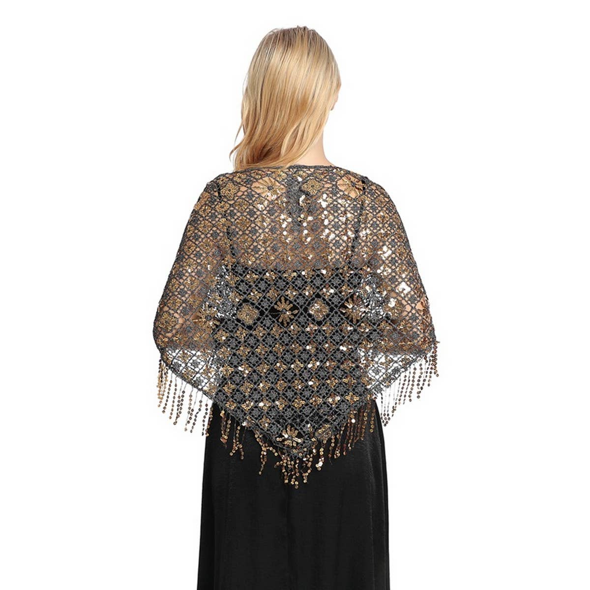 SEQUIN FRINGE TRIANGLE SHAWL BRIDAL PARTY WRAP_CWASC1085