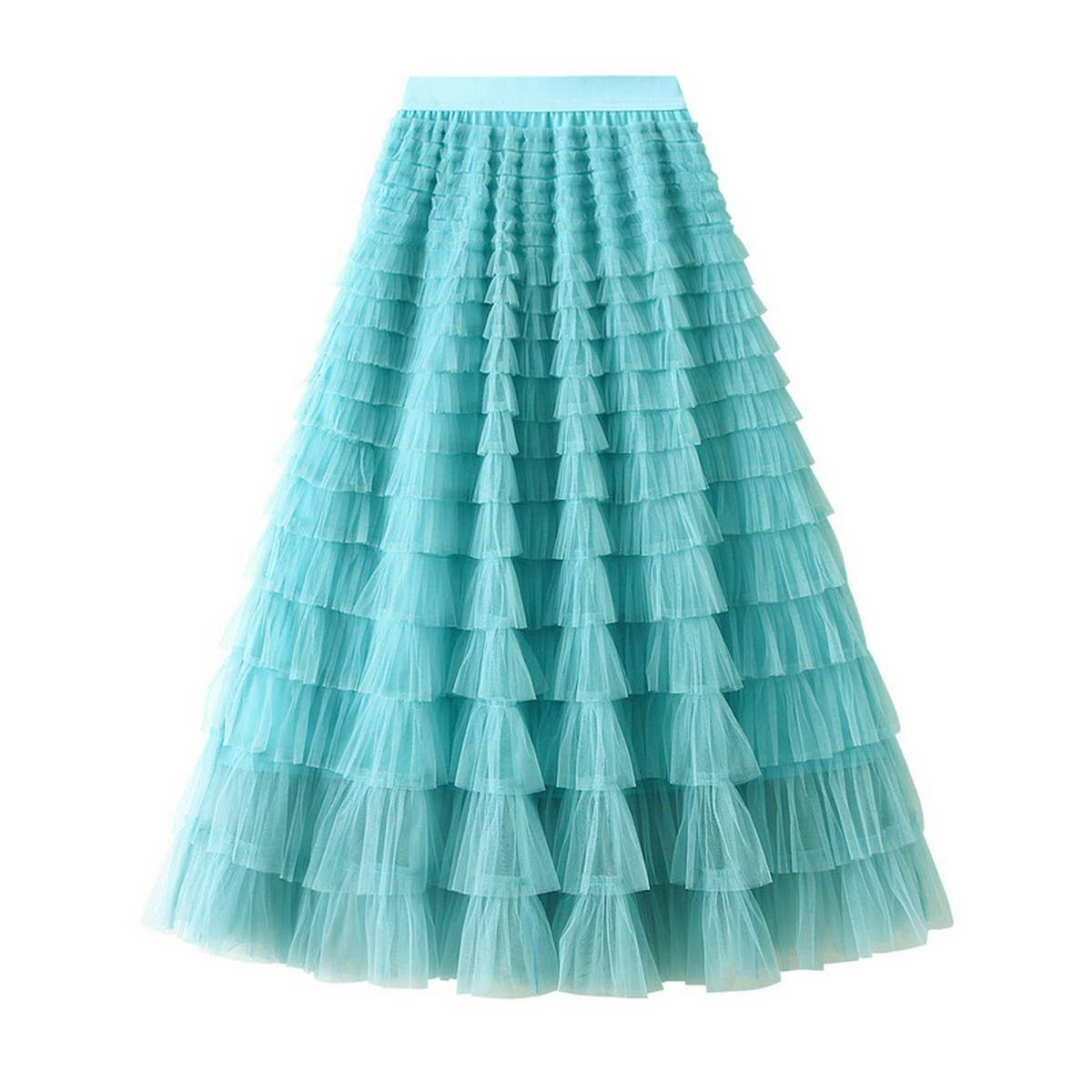 White Tulle Tiered Pleated A-Line Maxi Skirt_Cwbms0369