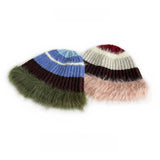 STRIPED COLORBLOCK PLUSH EDGE WOMENS KNITTED HAT_CWAH2062