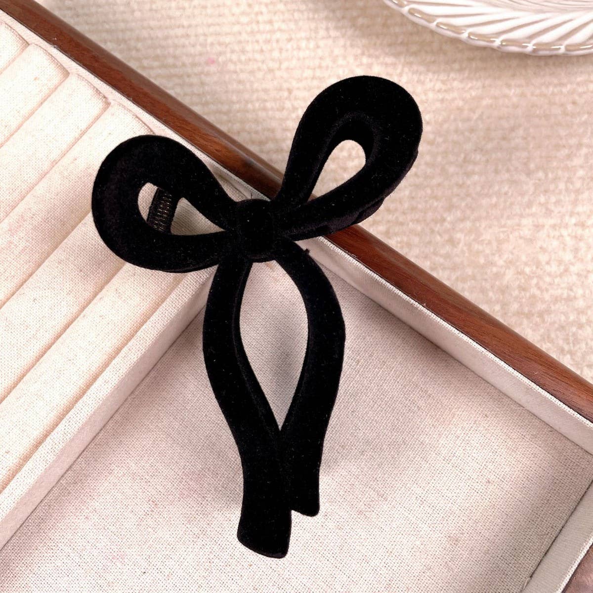 Solid Color Bow Flocking Hair Claw Clip _Cwaha07837