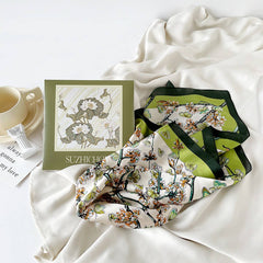 MINT MAMBO LOTUS PRINT SATIN SCARF GIFT FOR WOMEN_CWASC0813