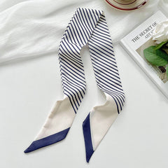 STRIPED SKINNY SCARF HAIR TIE BAG RIBBON WRAPSTRIP_CWASC1979