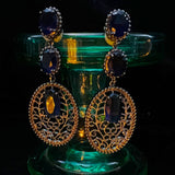 HOLLOW DARK BLUE CZECH DIAMOND EARRINGS_CWAJE1115