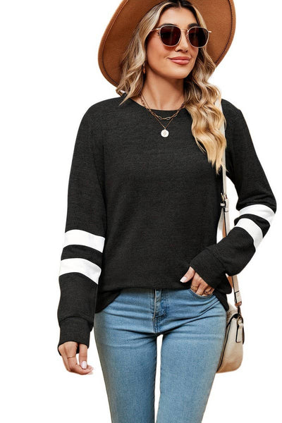 Cwtbll2387_Round Neck Long Sleeve Colorblock Bottoming Top