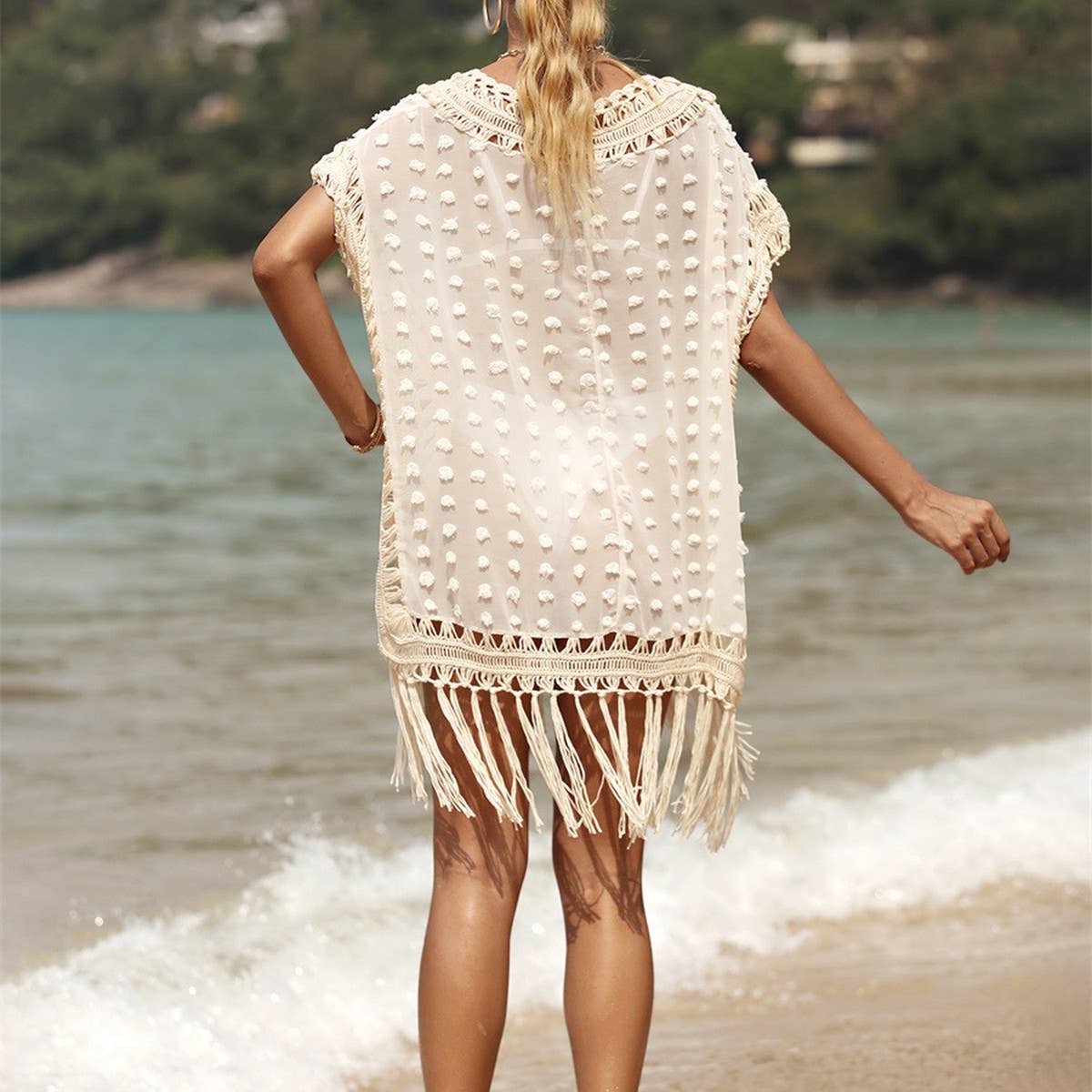 SUMMER PATCHWORK FRINGE BEACH SWIMSUIT COVER UP_CWMW0659