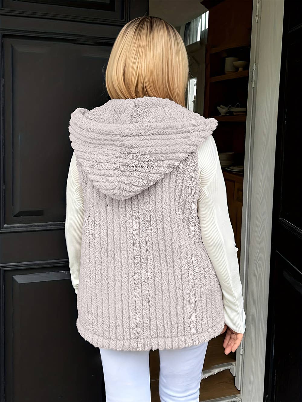 Womens Woolen Hooded Vest Sleeveless Coat