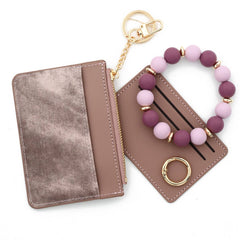 FASHIONABLE LEATHER CARD WALLET WITH BEAD KEYCHAIN_CWAB4956