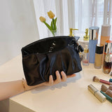 Black Pleated Large Capacity Cosmetic Bag_Cwab4446