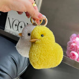 REAL WOOL YELLOW DUCK CAR KEYCHAIN PENDANT_CWMM2591