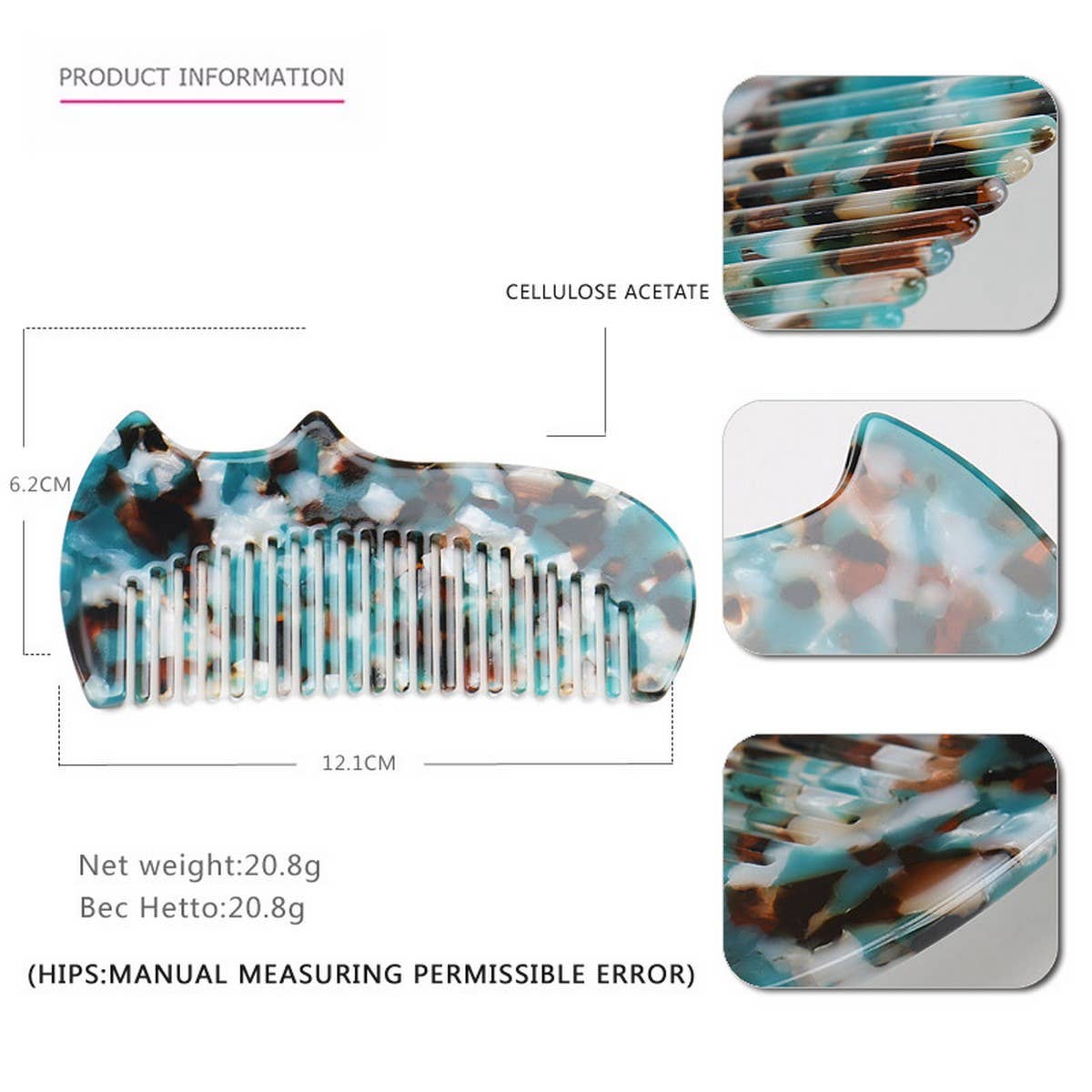 ACETATE SHEET 4MM GRADIENT TOOTHCOMB HORN HAIRCOMB_CWAHA4186