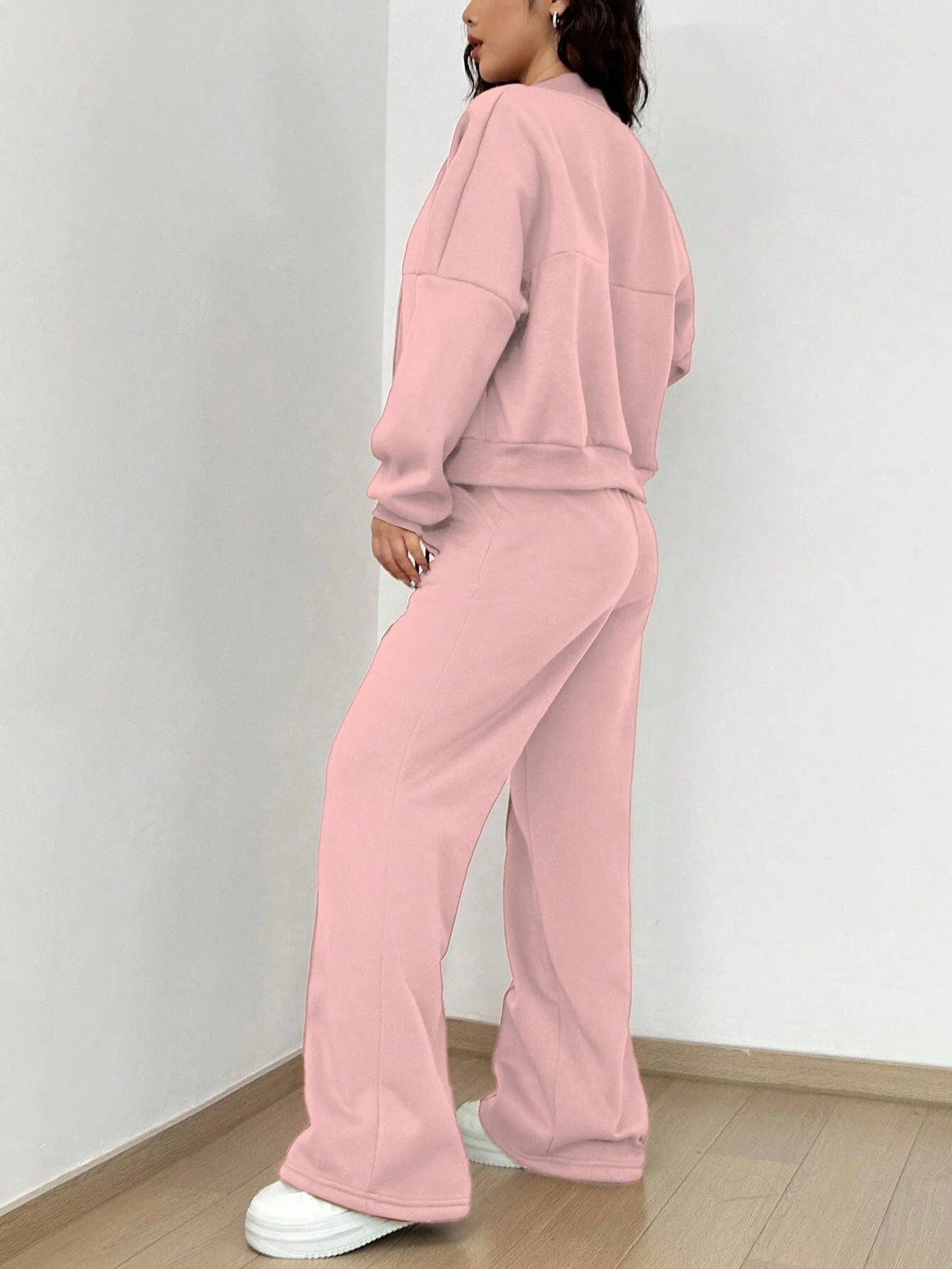 Zipper Cardigan Straight-Leg Sport Pants Set
