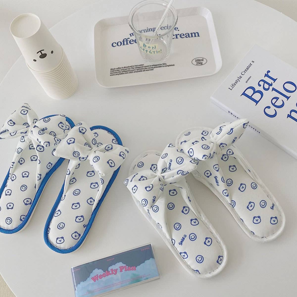 KLEIN BLUE SMILEY BEAR BOW SLIPPERS FOR WOMEN_CWMM2982