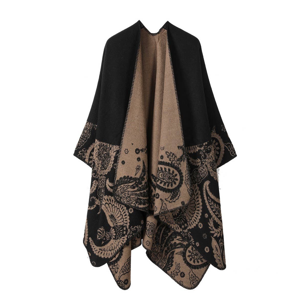 CASHEW FLOWER SHAWL SLIT CAPE DOUBLE SIDED SCARF_CWASC2222