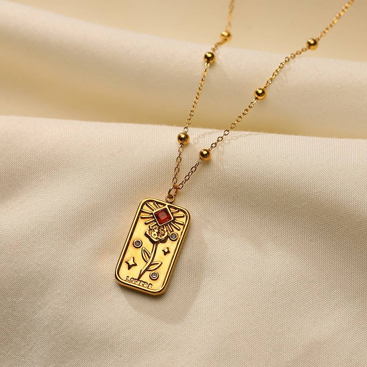 COLORFUL ZIRCON STAINLESS STEEL NECKLACE COLORFAST_CWMM8886