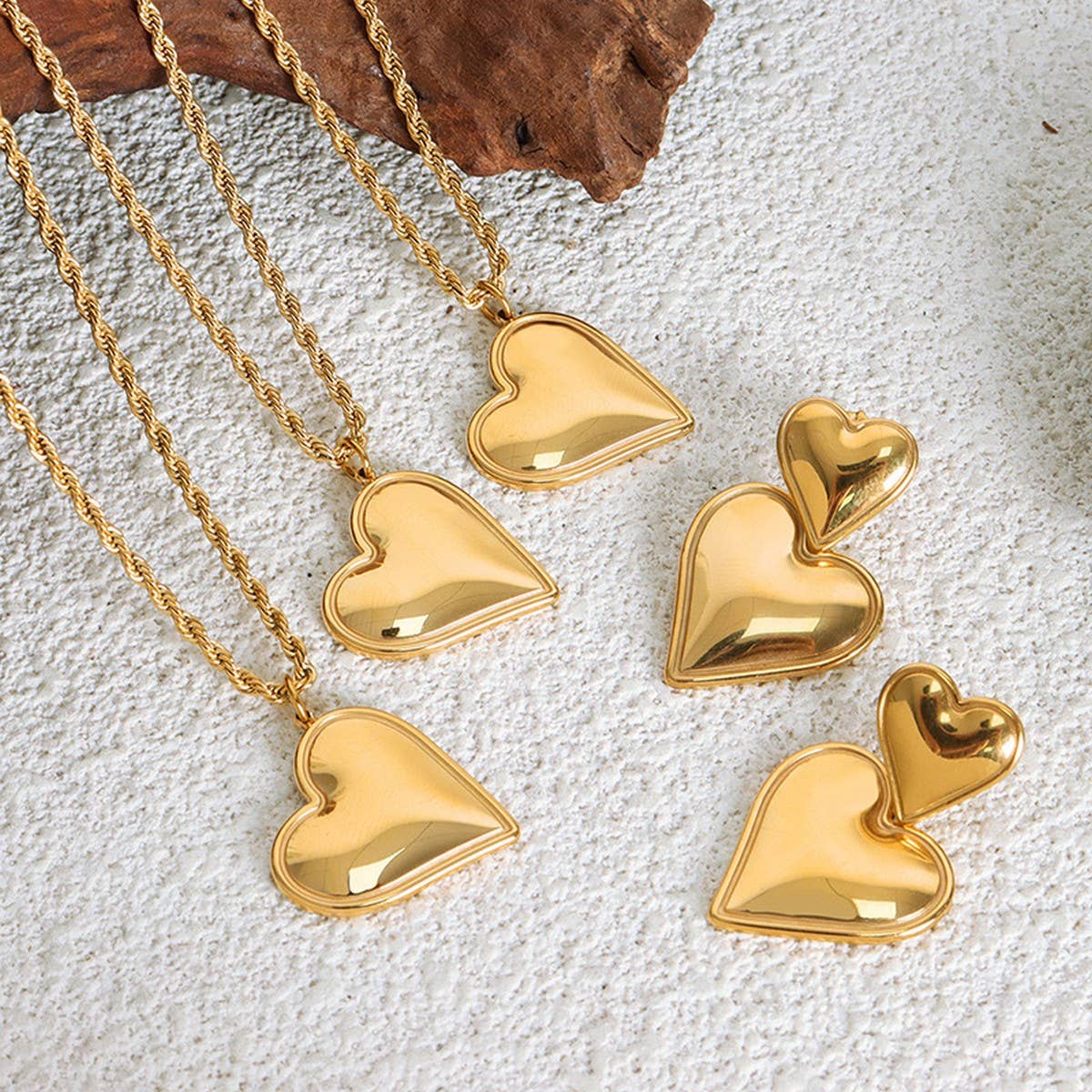 HEART TITANIUM STEEL PENDANT EARRINGS NECKLACE_CWAJE1093