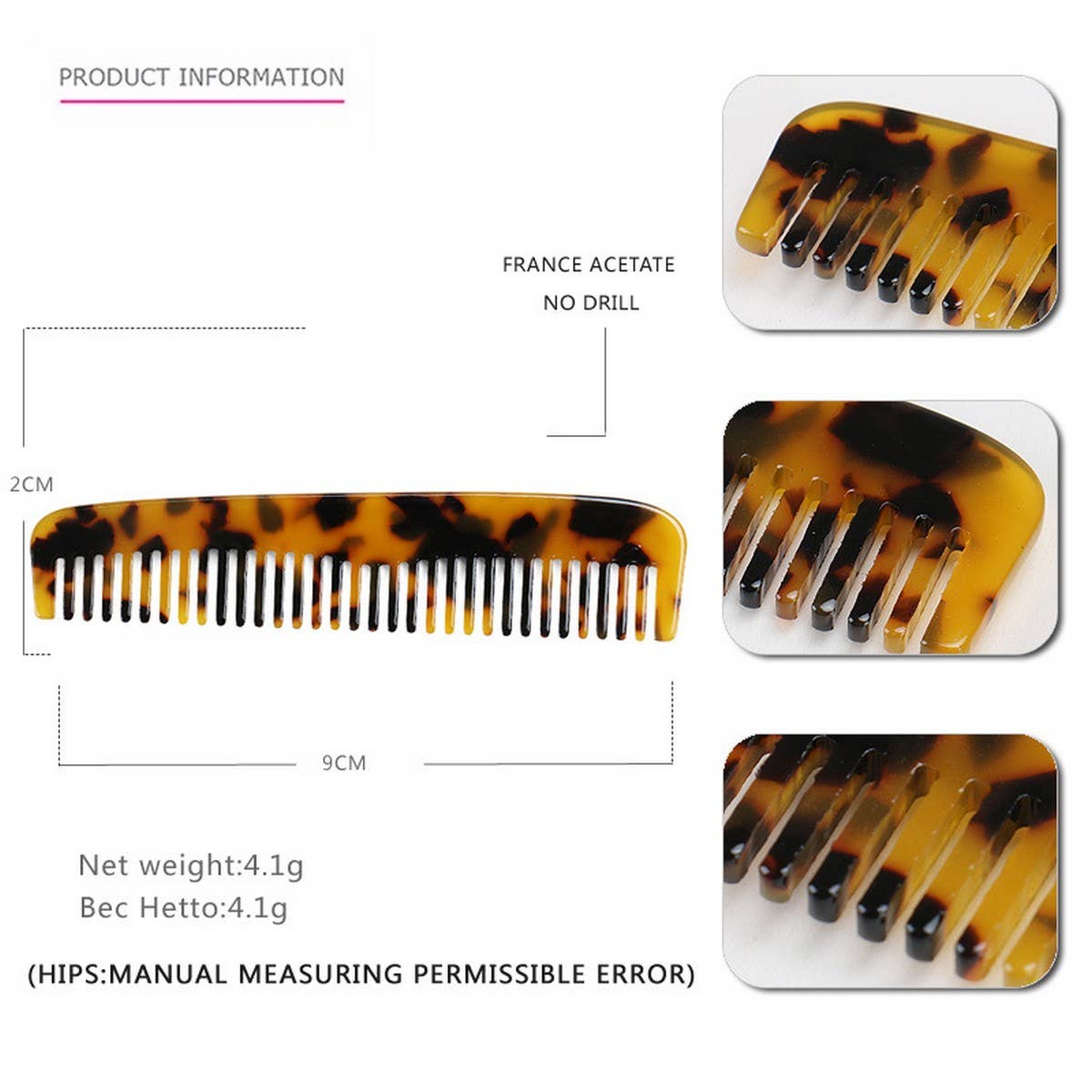 MARBLE TEXTURE ACETATE HAIR COMB STRAIGHT COMB_CWAHA4174