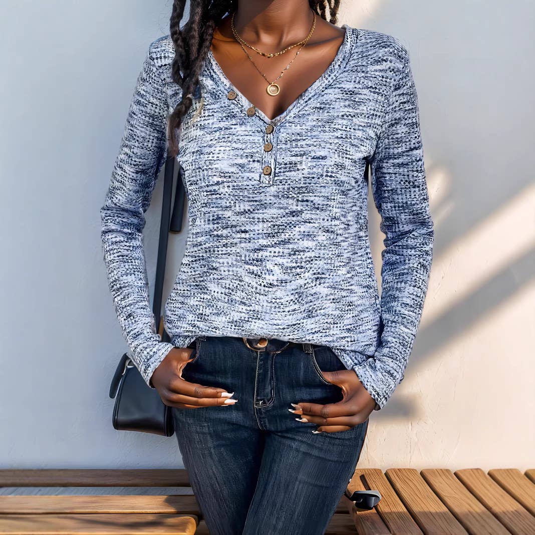 Womens Long Sleeve V-Neck Solid Color T-Shirt