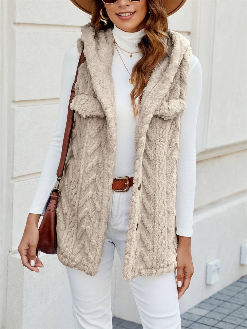 Warm Stylish Plush Hooded Cardigan Vest
