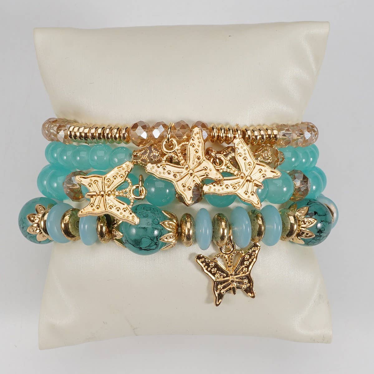 Cwmm10456_Boho Leaf Charm Multi Layer Beaded Bracelet