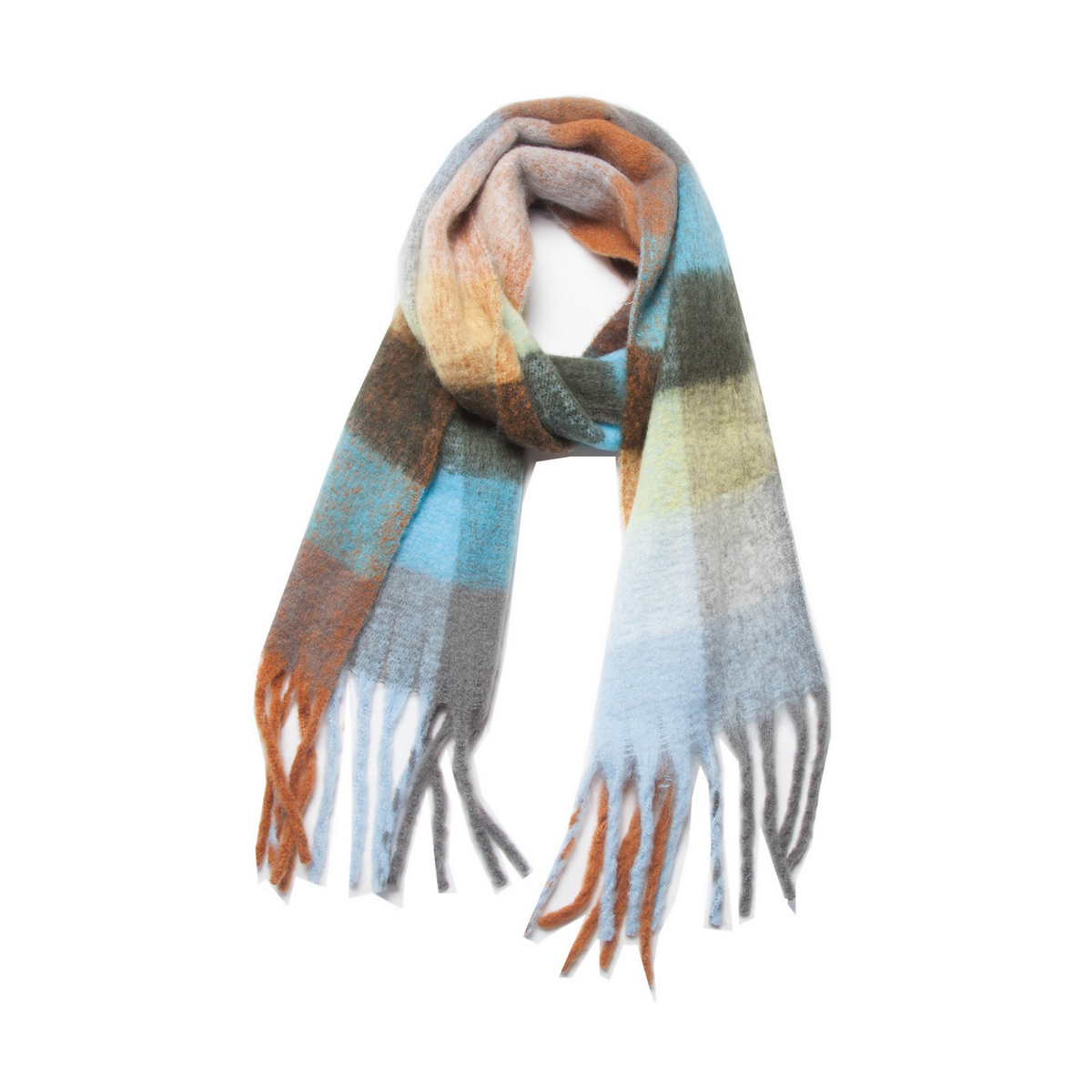 PLAID PATTERN FRINGE TRIM WINTER SCARF_CWASC2691