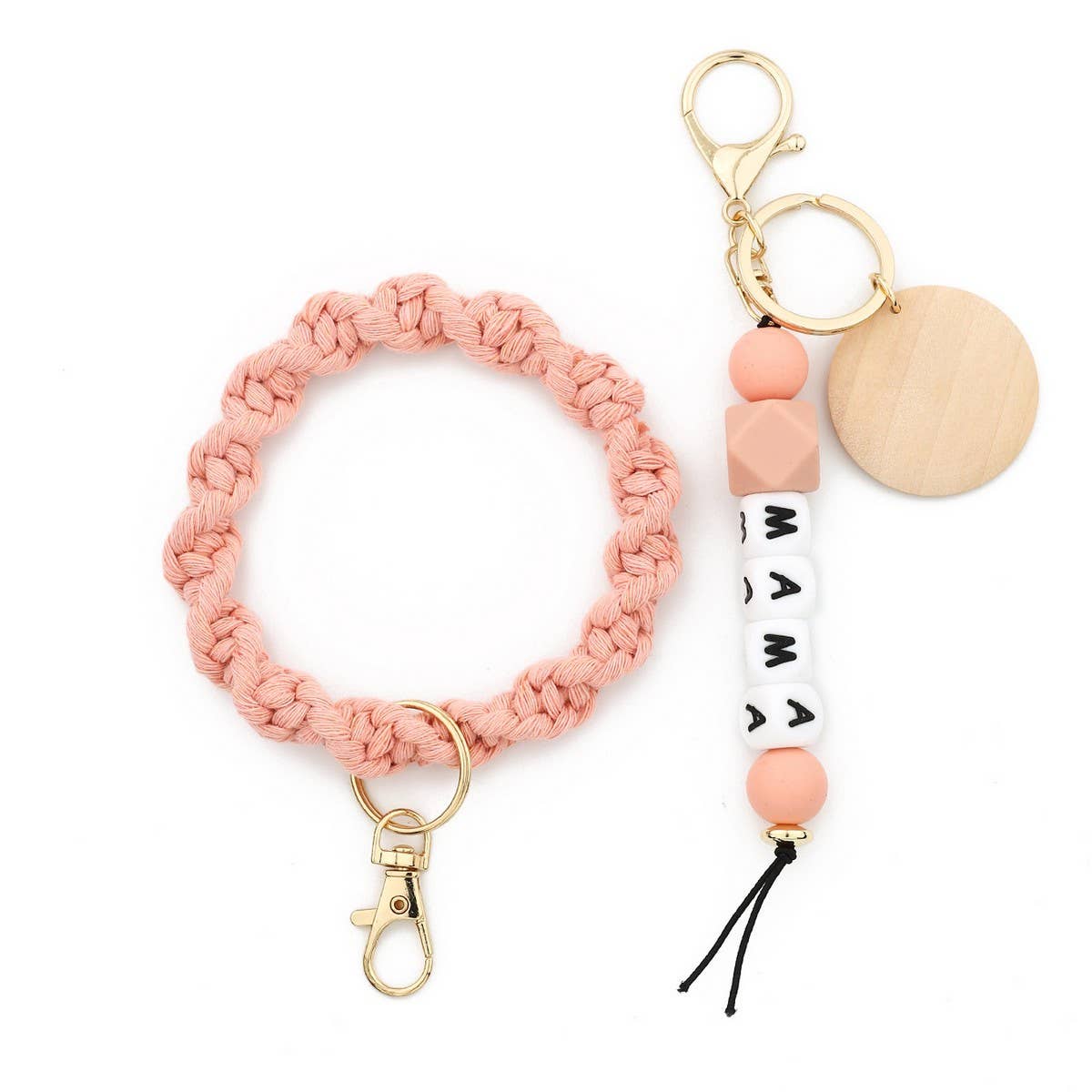 MAMA LETTER BRAIDED SILICONE BEAD KEYCHAIN_CWMM6880