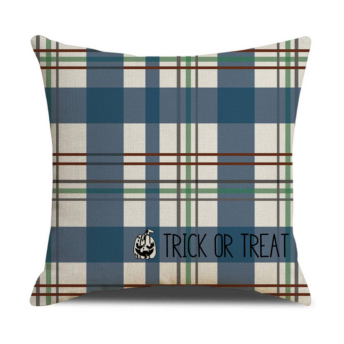 HALLOWEEN DARK BLUE PLAID PUMPKIN PILLOWCASE_CWMM1341