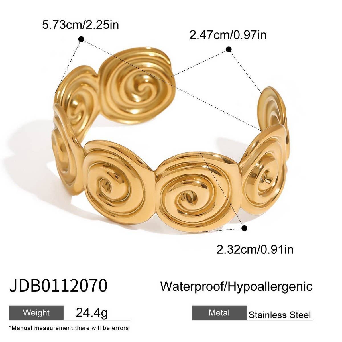 18K GOLD SPIRAL OPEN BANGLE TEXTURED STEEL_CWAJE4671