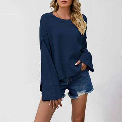 Women¡¯S Solid Roundneck Flare Sleeve Knitsweater_Cwoswl07189