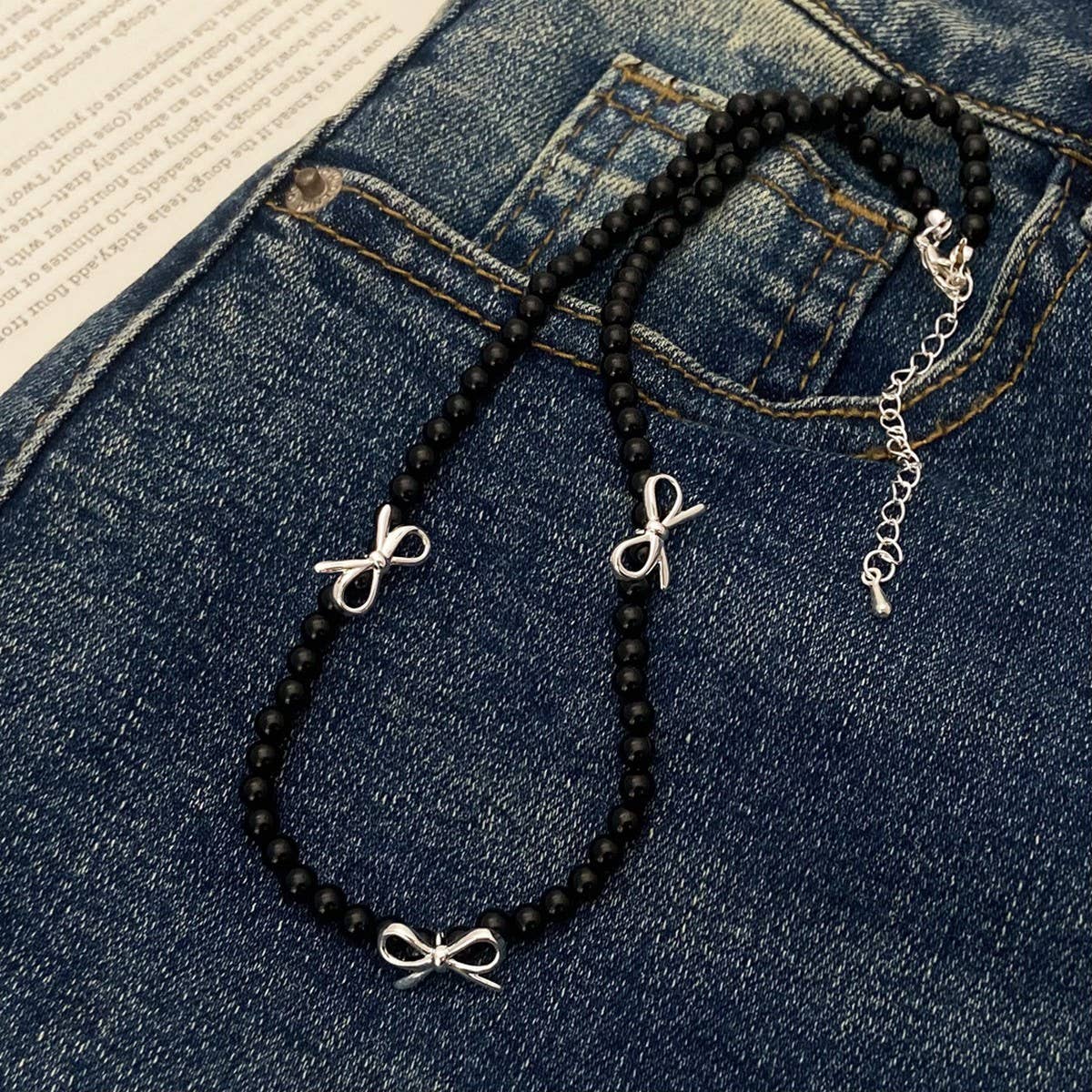 HIGH END RETRO PEARL BOW NECKLACE BRACELET SET_CWAJE3060