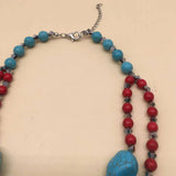 Turquoise Pendant Double Layer Vintage Necklace_Cwmm4915