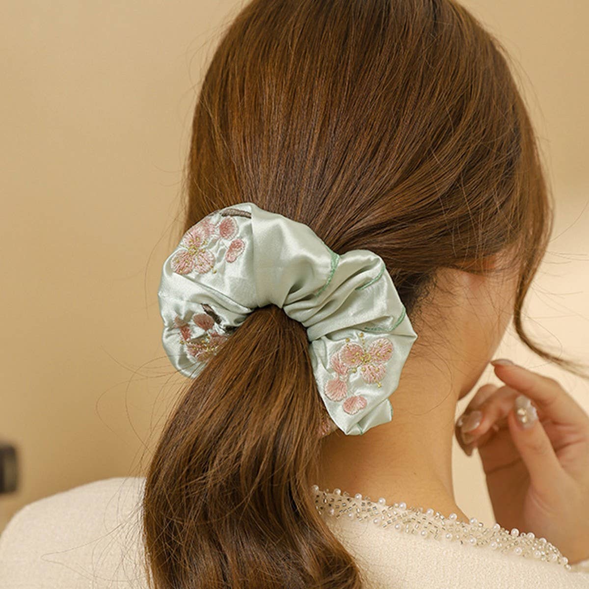 OLEANDER EMBROIDERED HAIR TIE FOR HANFU QIPAO_CWAHA5410