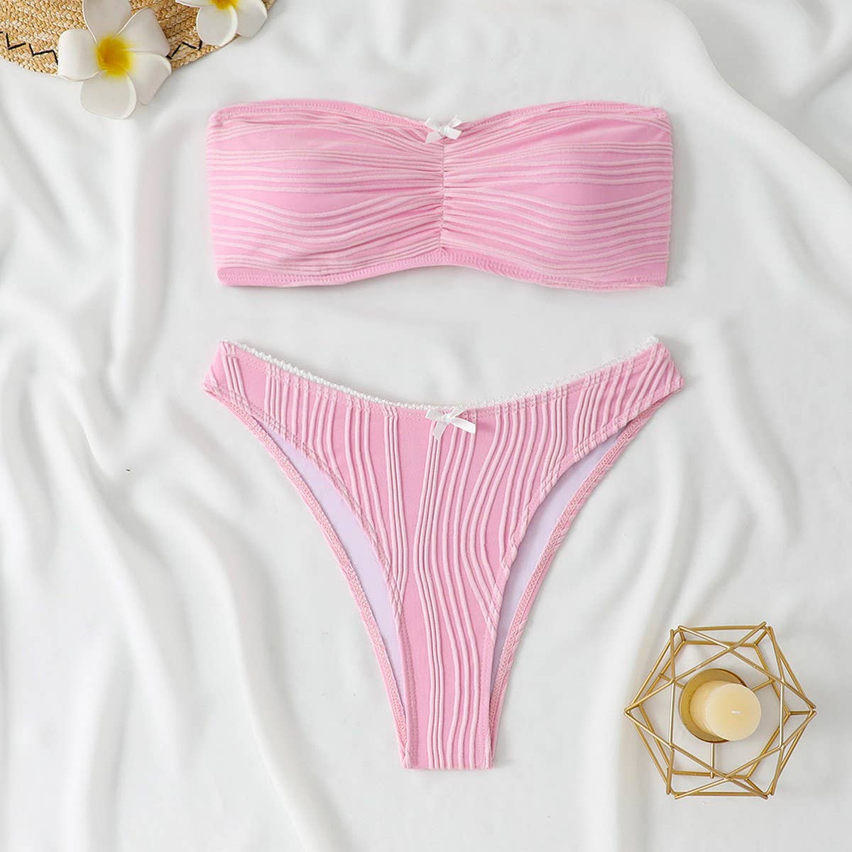 Womens Bandeau Bikini Sexy Solid Color Swimwear