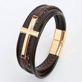 NEW LEATHER HANDWOVEN GOLD MAGNET BUCKLE BRACELET_CWAJE1468