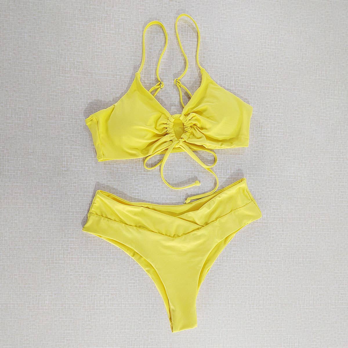 Tied Bow Bikini Set-Solid Color Sexy Swimsuit_Cwmw0189