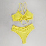 Tied Bow Bikini Set-Solid Color Sexy Swimsuit_Cwmw0189