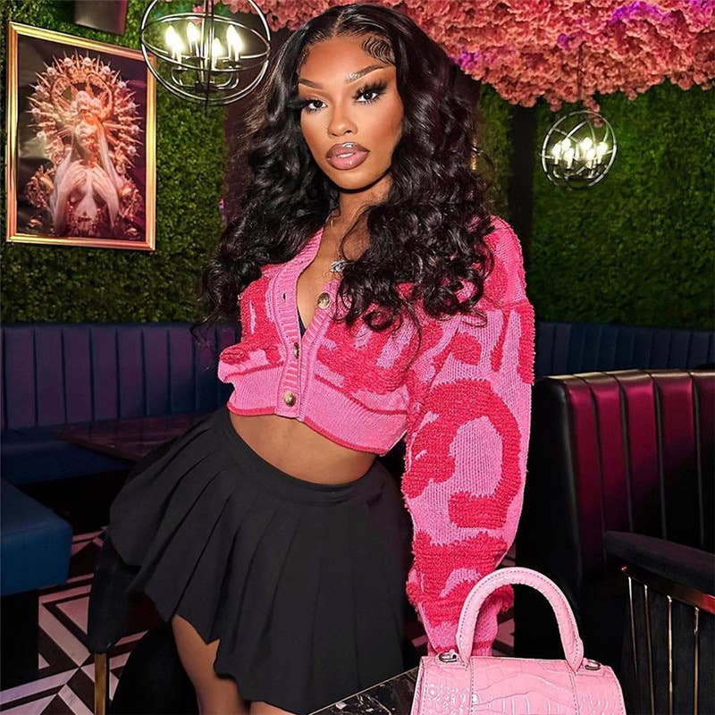 V-Neck High-Waisted Slim-Fit Knit Jacket