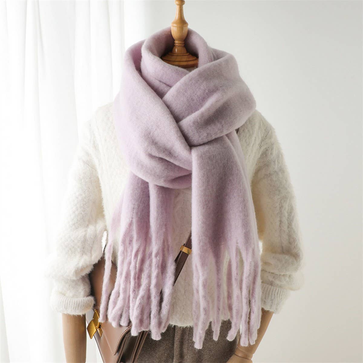 MOHAIR TASSEL SCARF FOR WINTER UNISEX LONG SHAWL_CWASC0965