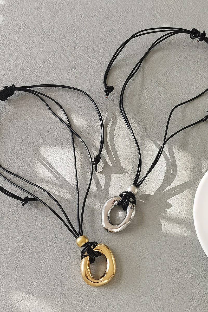 Cwaje1194_Lrregular Metal Pendant Adjustable Necklace