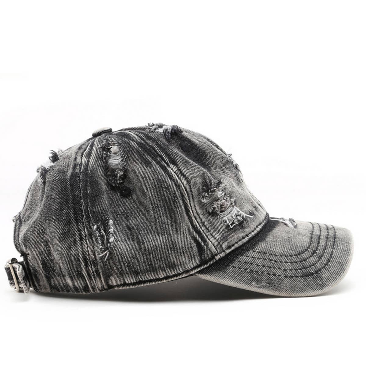 Cwah3203_Distressed White Solid Denim Visor Baseball Cap