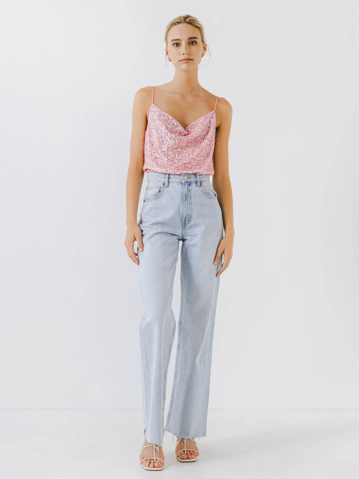 V-Neck Casual Sequined Bead Strappy Vest