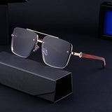 SQUARE FRAME FAUX WOOD GRAIN TEMPLE SUNGLASSES_CWASG0562