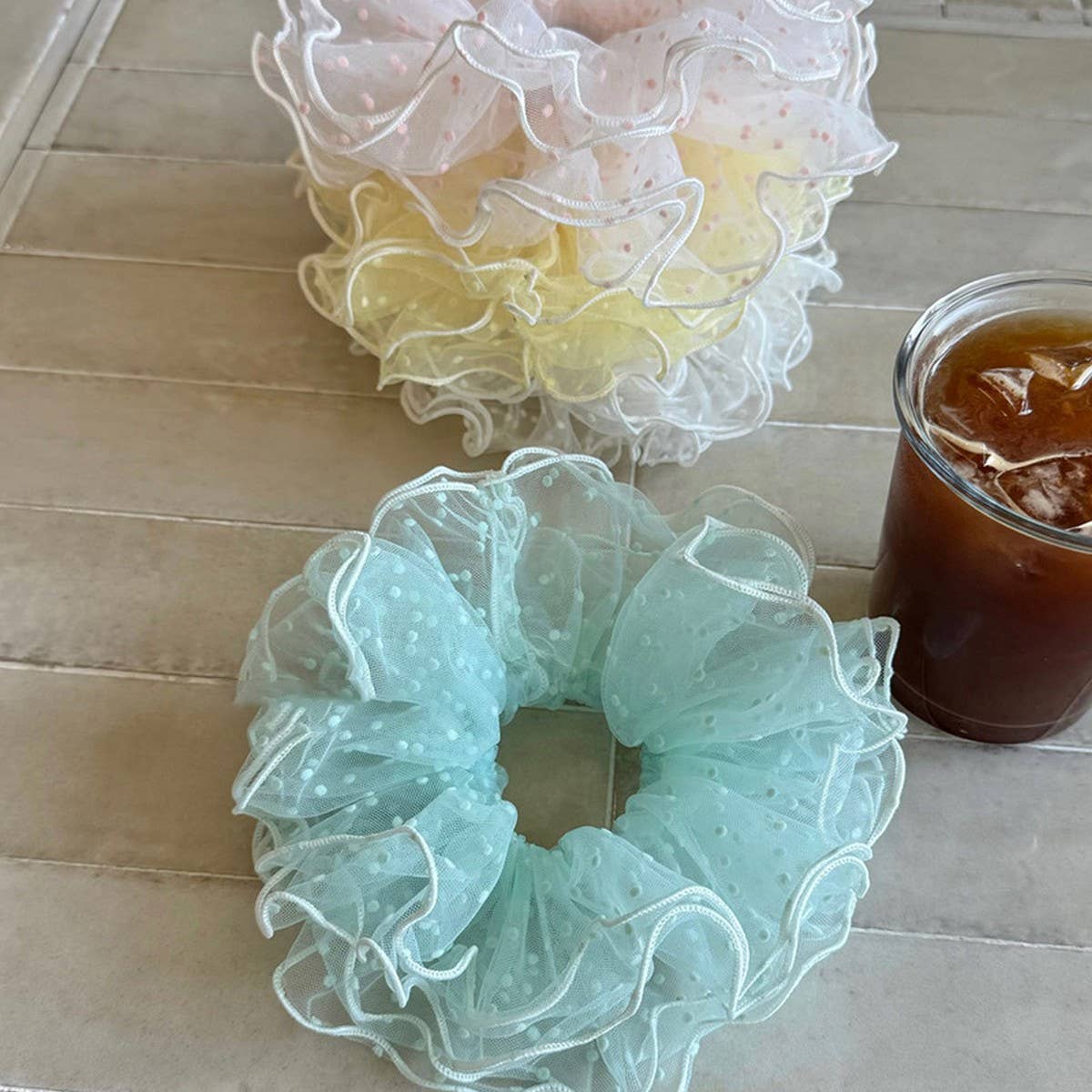 BALLET DOT TULLE PUFFY SCRUNCHIE HAIR TIE_CWAHA5510